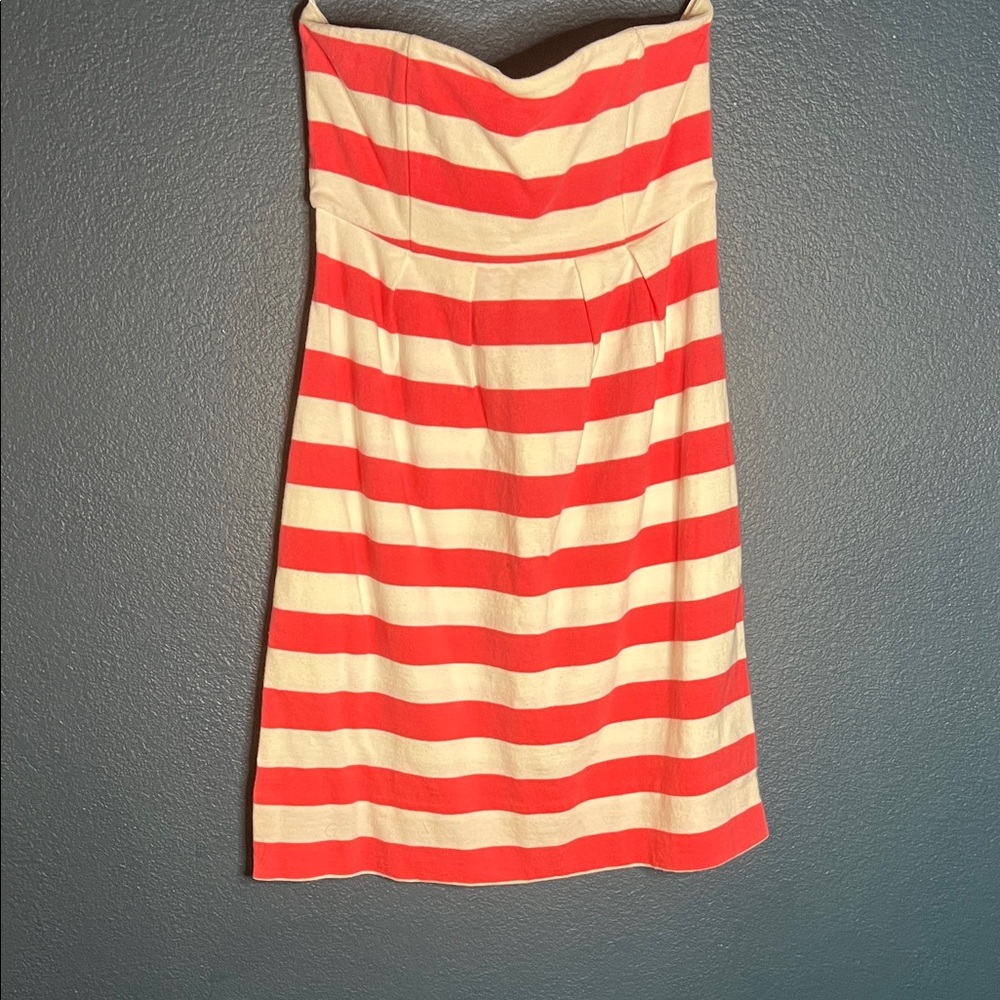The gap pink  and Cream Striped Strapless Dress